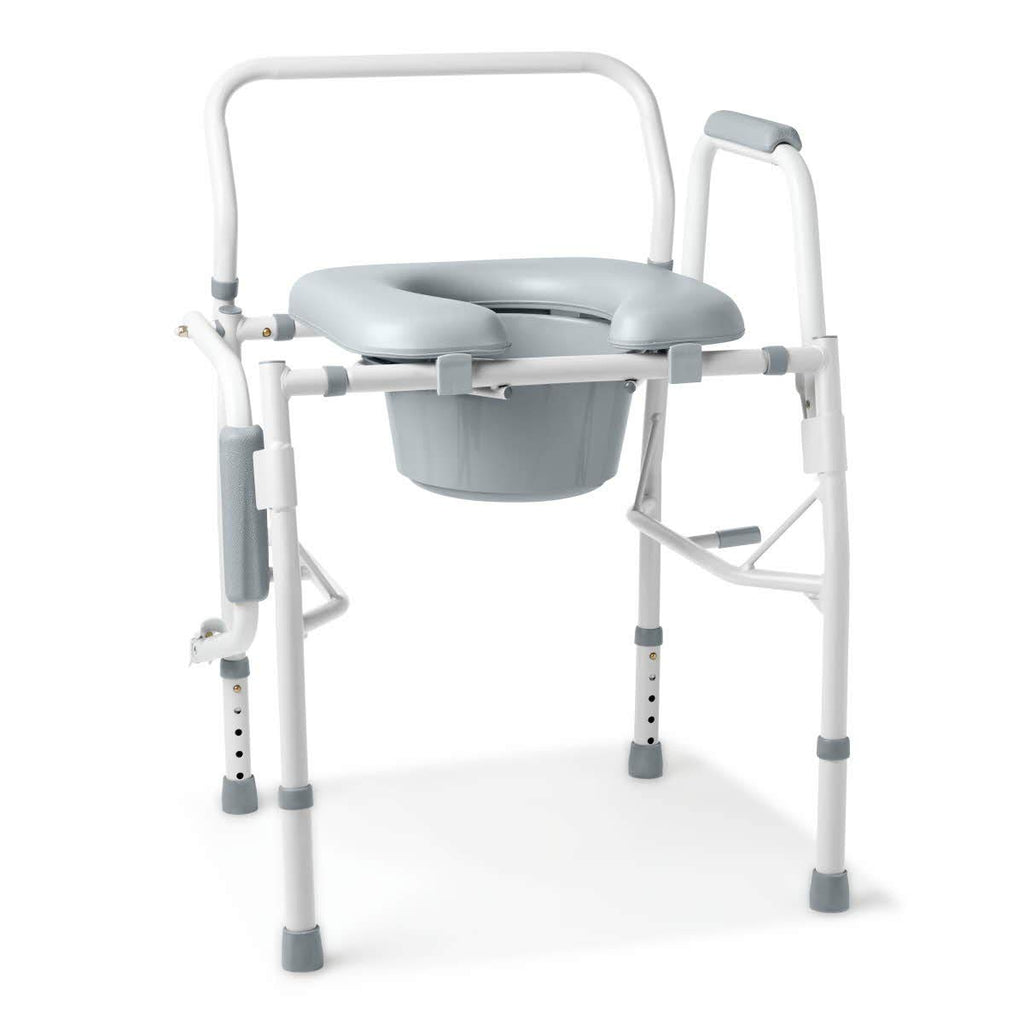 Medline Drop Arm Commode, Swing Arm Rest for Easy Transfer, Padded Seat, Contains Chair, Pail, Lid, and Splash Guard